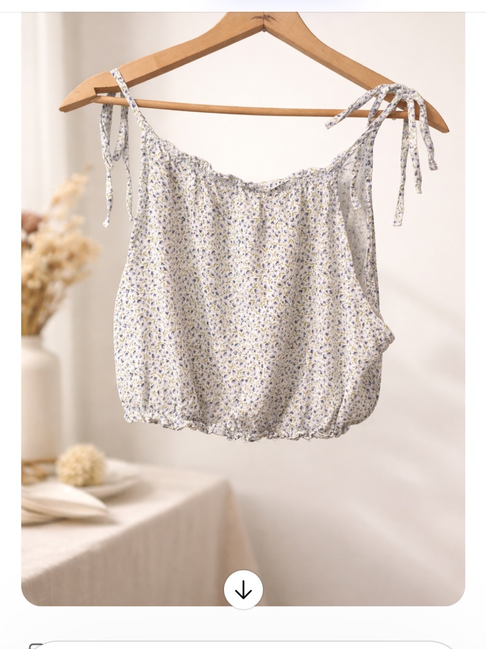 Divided White Cropped Tie-Shoulder Camisole with Lavender Floral Print